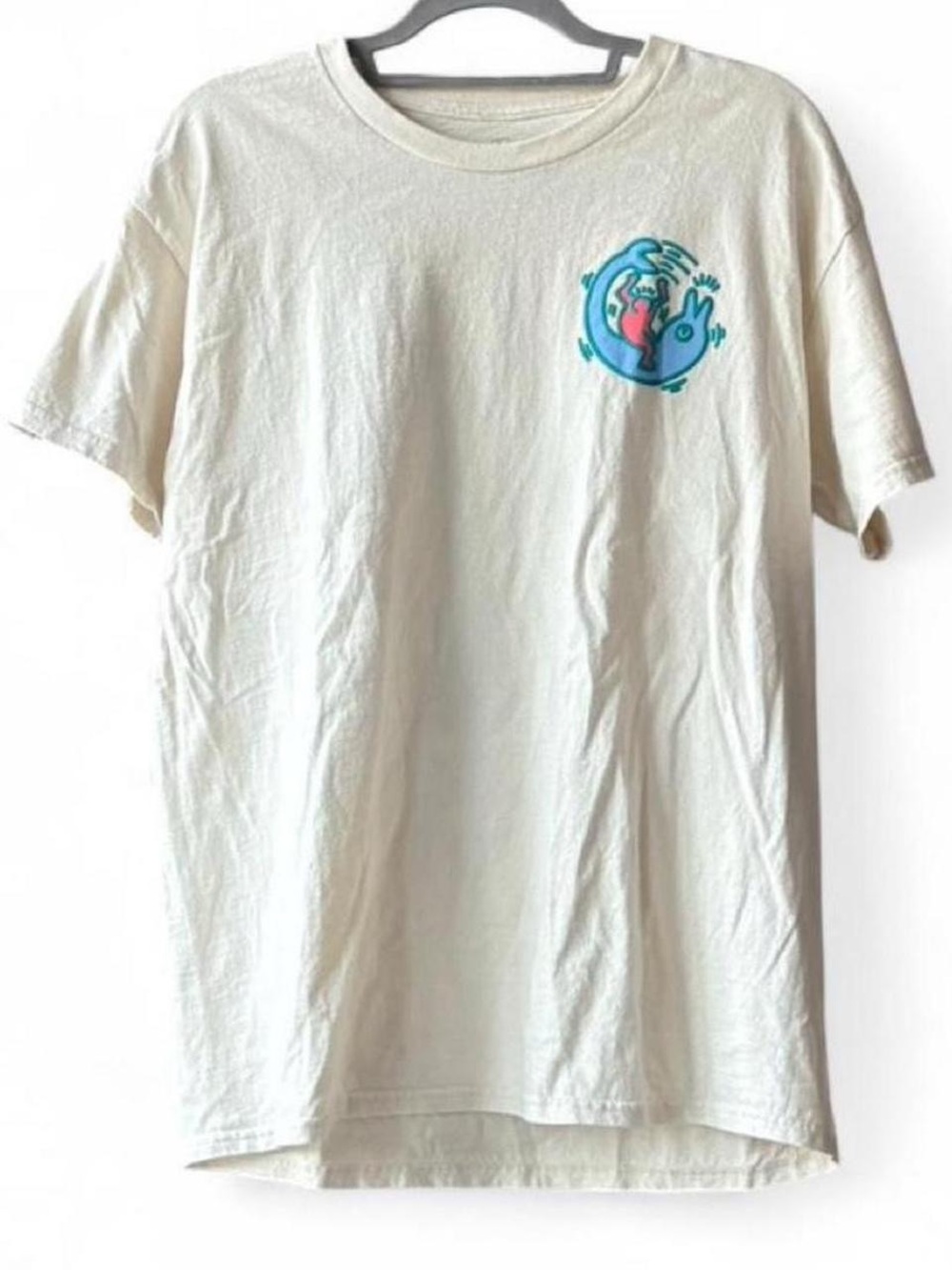 Keith Haring 100% Cotton Cream White with Neon Graphic Mens T-Shirt Size L